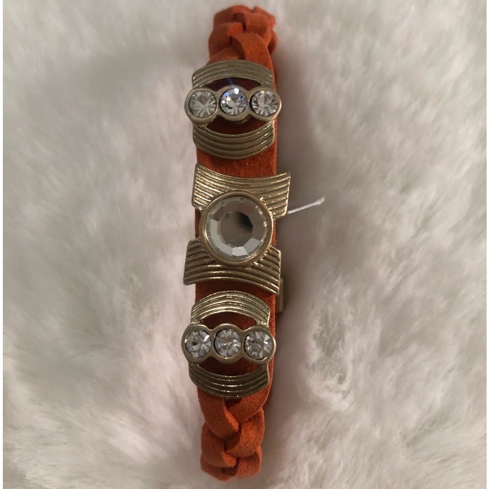 NWT Lia Sophia Burnt Orange Crystal Leather Bracelet